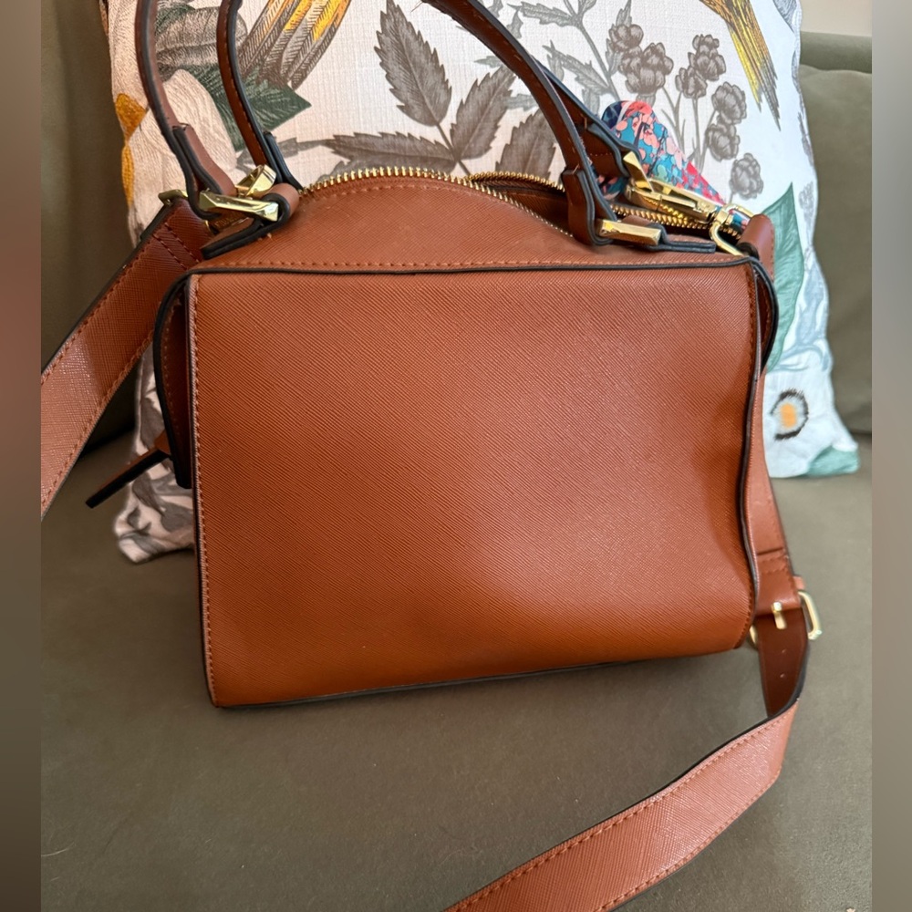 Steve Madden Brown Faux Leather Crossbody Satchel with Floral Scarf - Picture 2 of 7